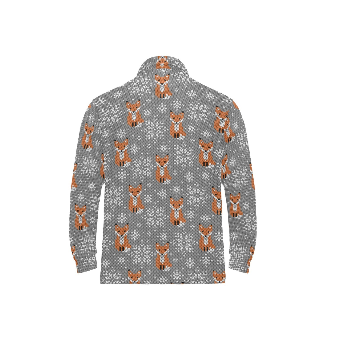 Knit Red Fox Pattern Print Design 02 Long Sleeve Polo Shirt For Men's