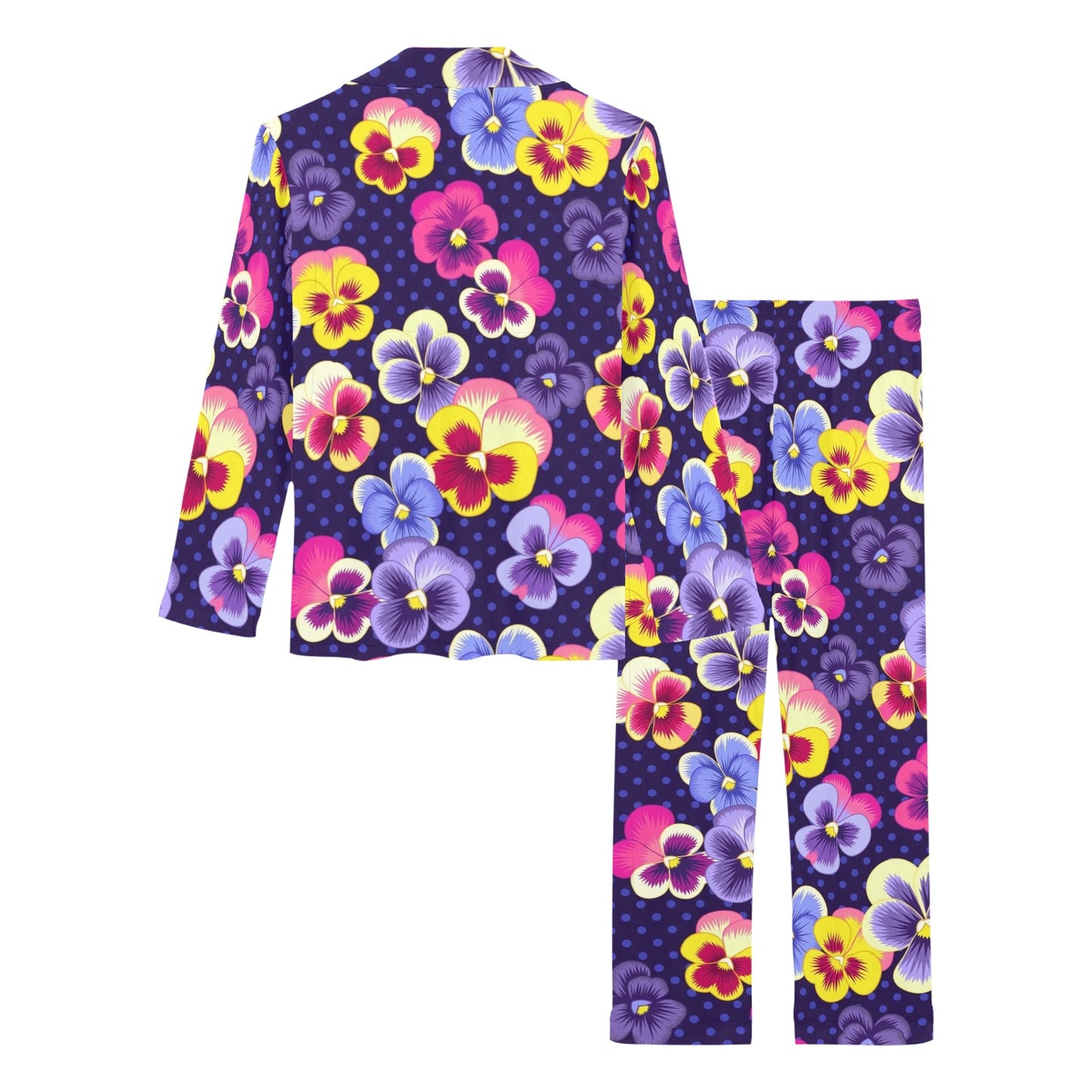 Pansy Pattern Print Design PS04 Women's Long Pajama Set