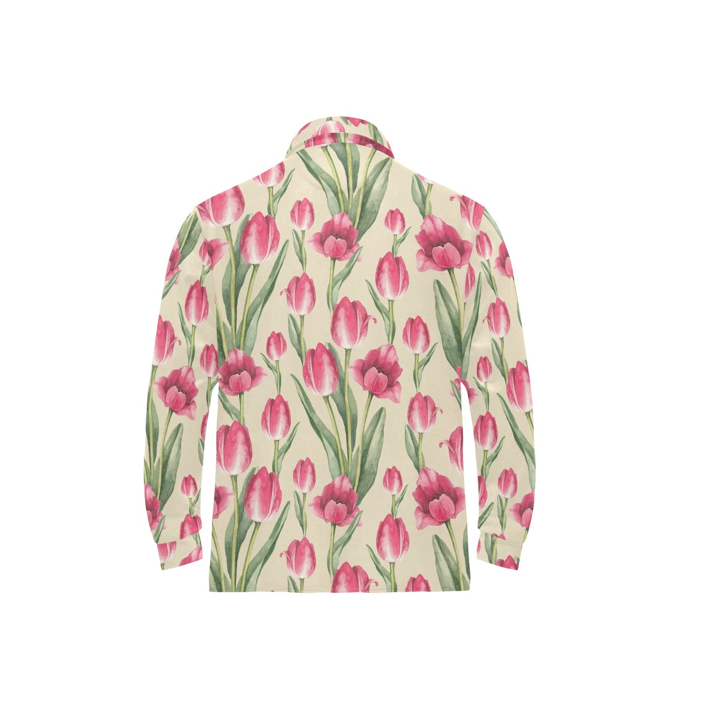 Tulip Pink Pattern Print Design TP06 Long Sleeve Polo Shirt For Men's