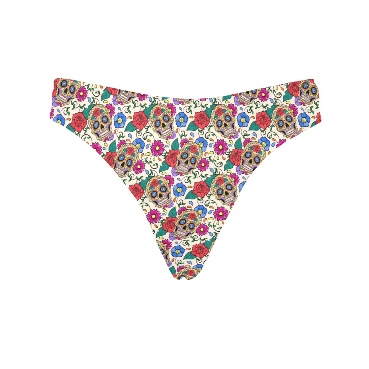 Sugar Skull Colorful Themed Print Women's Thongs