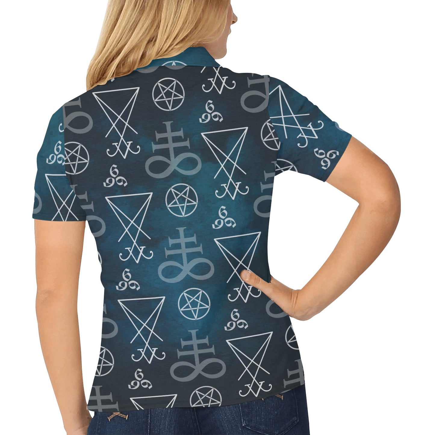 Pentagram Pattern Print Design A03 Women's Polo Shirt