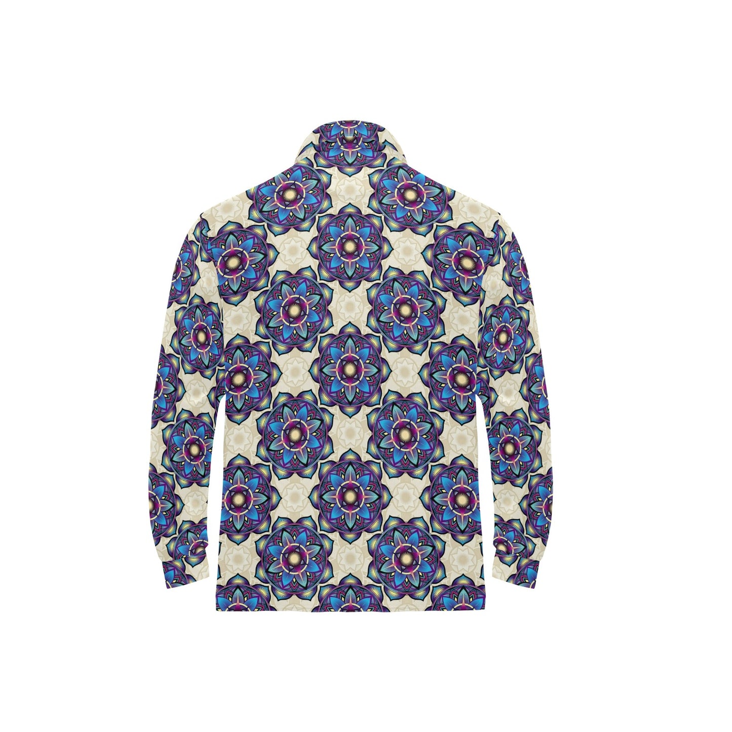lotus Boho Pattern Print Design LO08 Long Sleeve Polo Shirt For Men's
