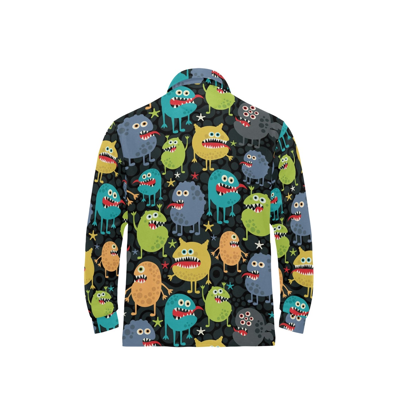 Monster Pattern Print Design 01 Long Sleeve Polo Shirt For Men's