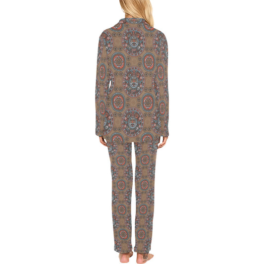Calendar Aztec Pattern Print Design 03 Women's Long Pajama Set