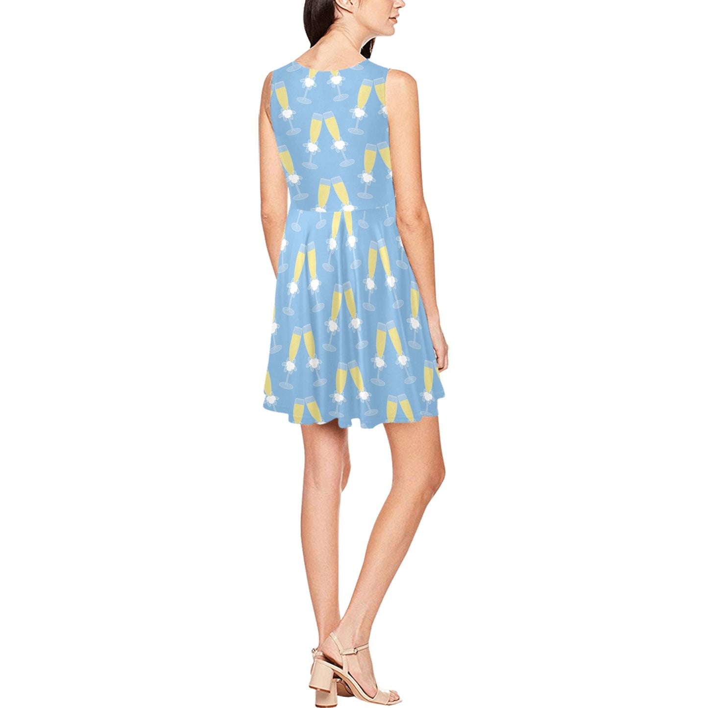 Champagne Pattern Print Design 06 Sleeveless Dress