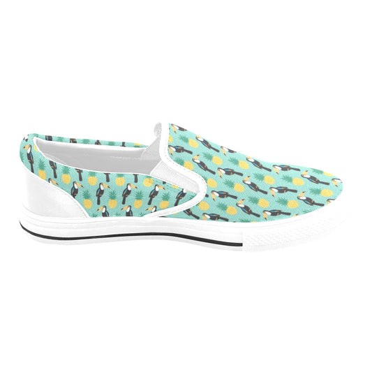 Toucan Print Design LKS301 White Slip Ons Canvas Women's Shoes