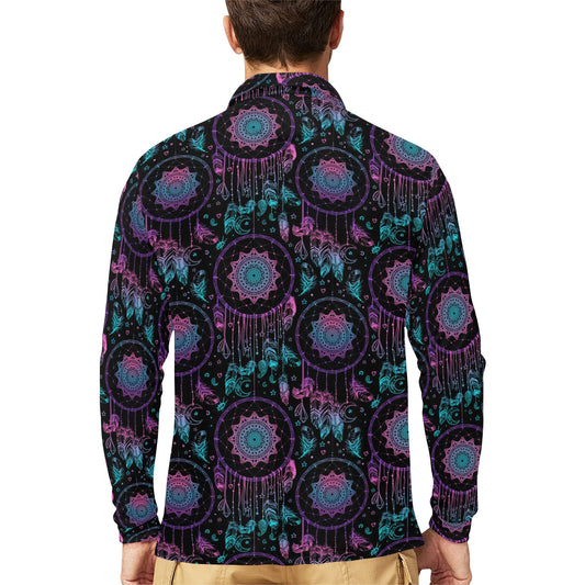 Dream catcher boho mandala Long Sleeve Polo Shirt For Men's
