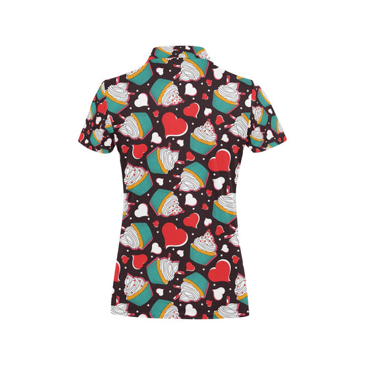 Cupcakes Heart Print Pattern Women's Polo Shirt