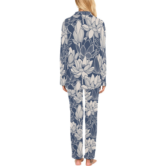 Water Lily Pattern Print Design WL04 Women's Long Pajama Set