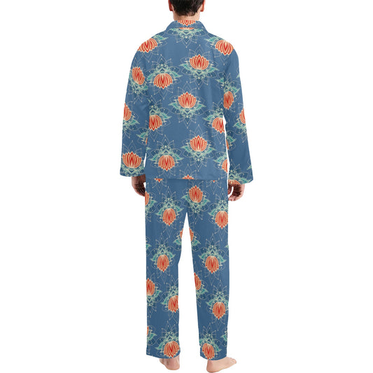 lotus Boho Pattern Print Design LO07 Men's Long Pajama Set