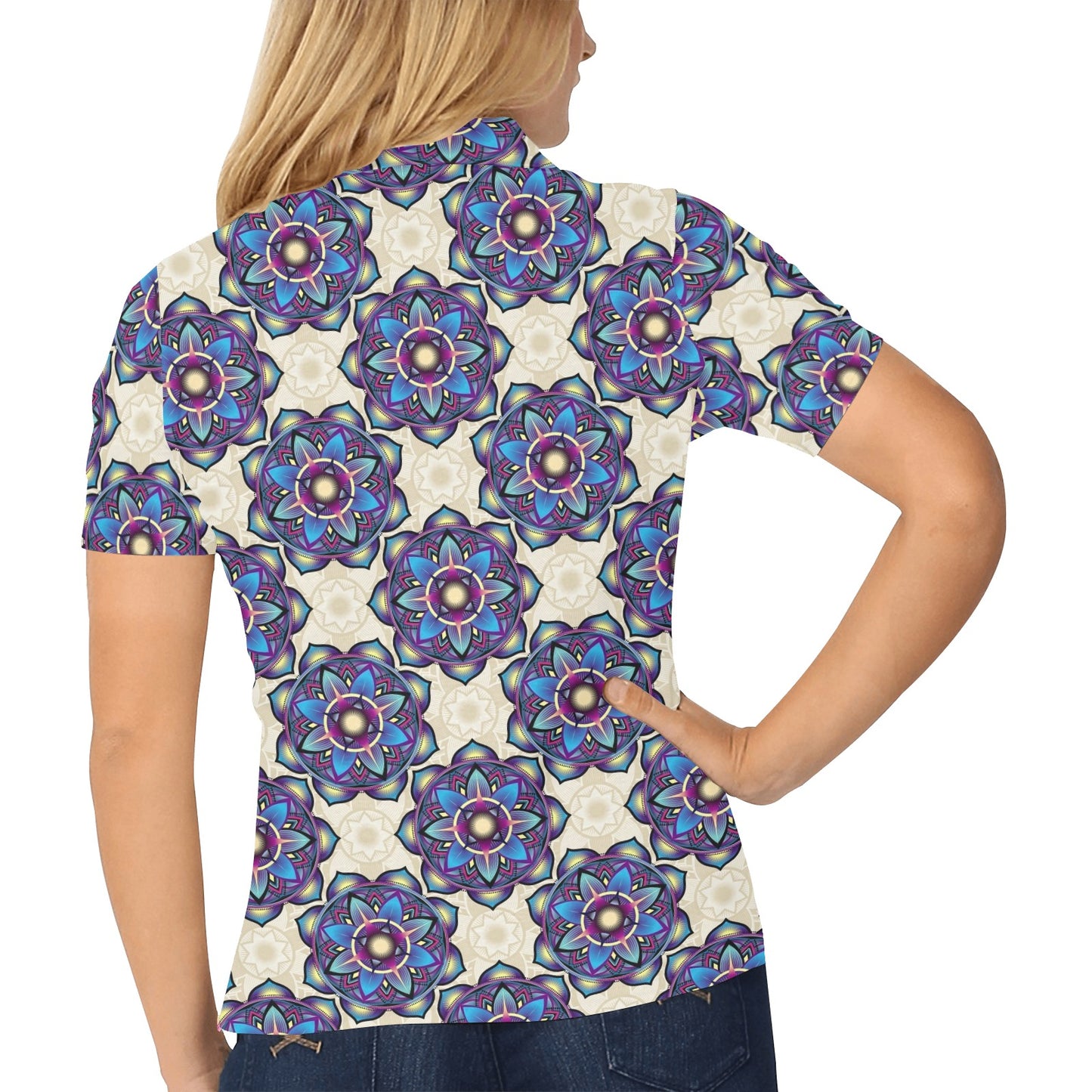 lotus Boho Pattern Print Design LO08 Women's Polo Shirt