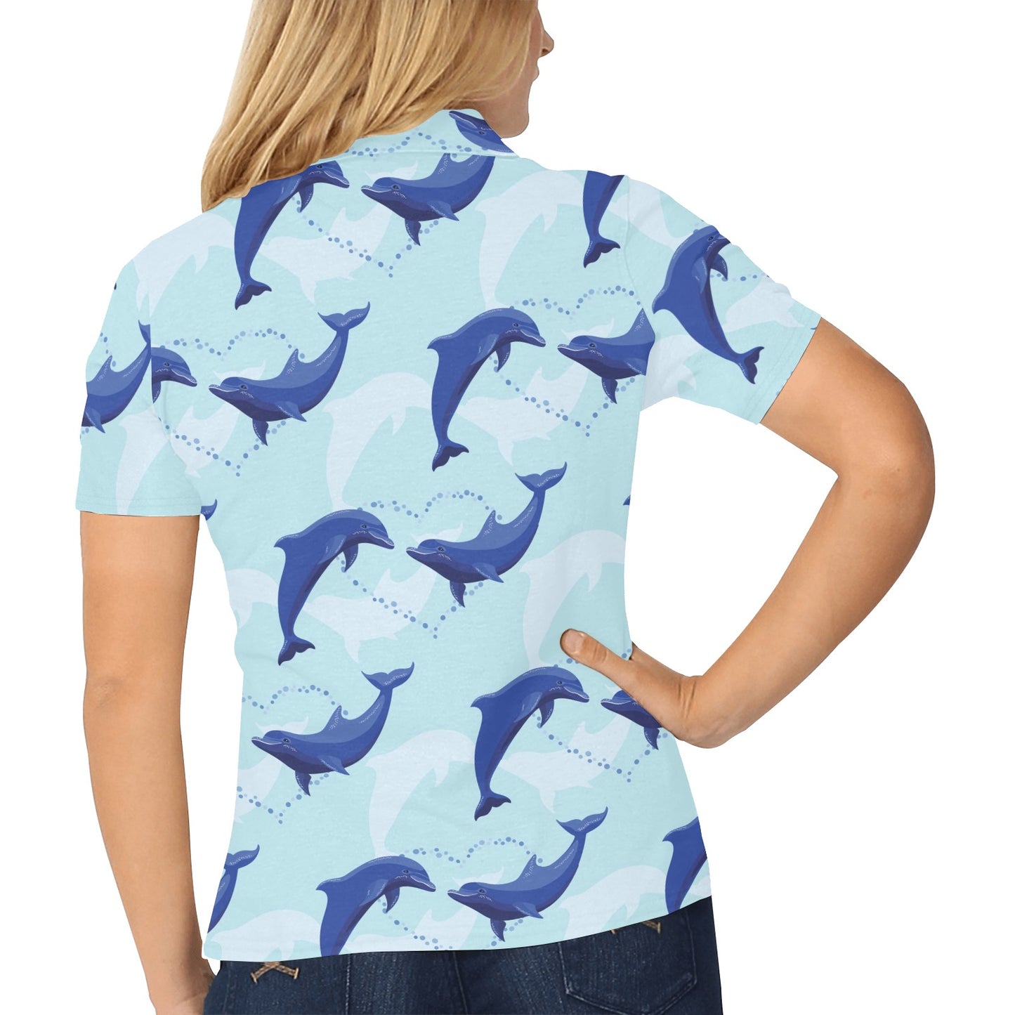 Dolphin Heart Pattern Women's Polo Shirt