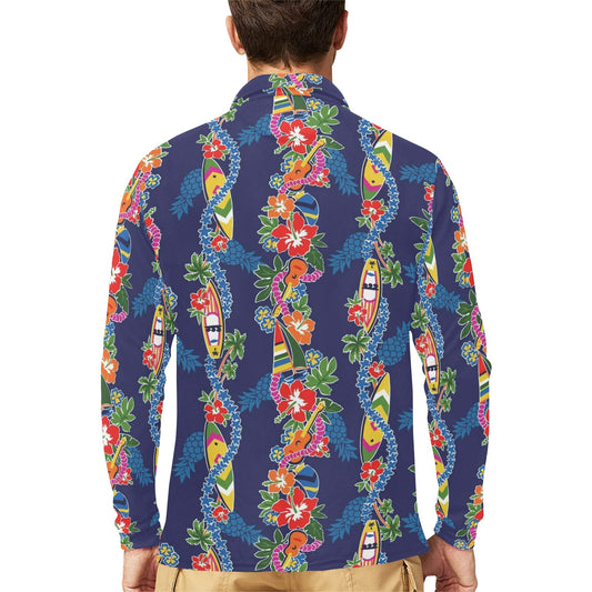 Hawaiian Themed Pattern Print Design H04 Long Sleeve Polo Shirt For Men's