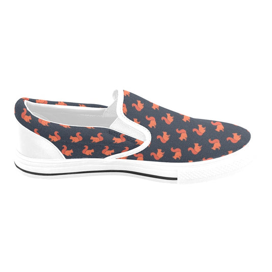 Squirrel Print Design LKS306 White Slip Ons Canvas Women's Shoes