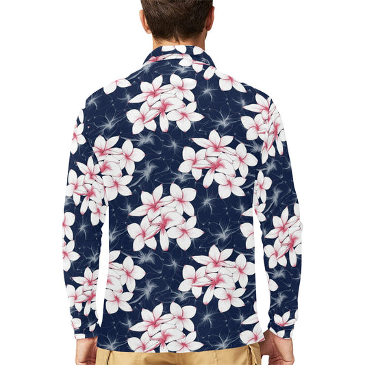 Plumeria Pattern Print Design PM017 Long Sleeve Polo Shirt For Men's
