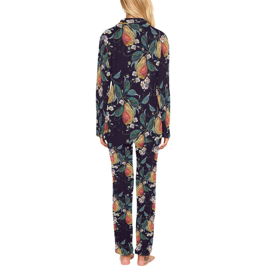 Pear Pattern Print Design PE02 Women's Long Pajama Set
