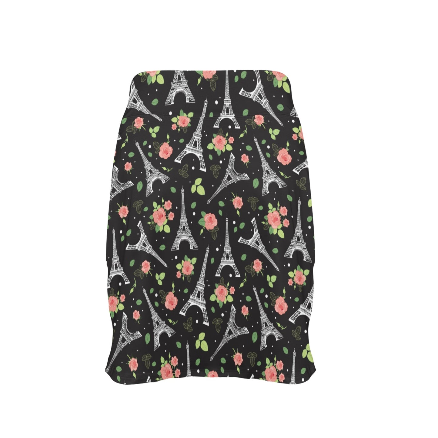 Eiffel Tower Rose Print Women's Golf Skirt with Pocket