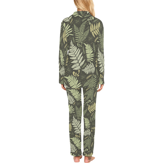 Fern Leave Green Print Pattern Women's Long Pajama Set