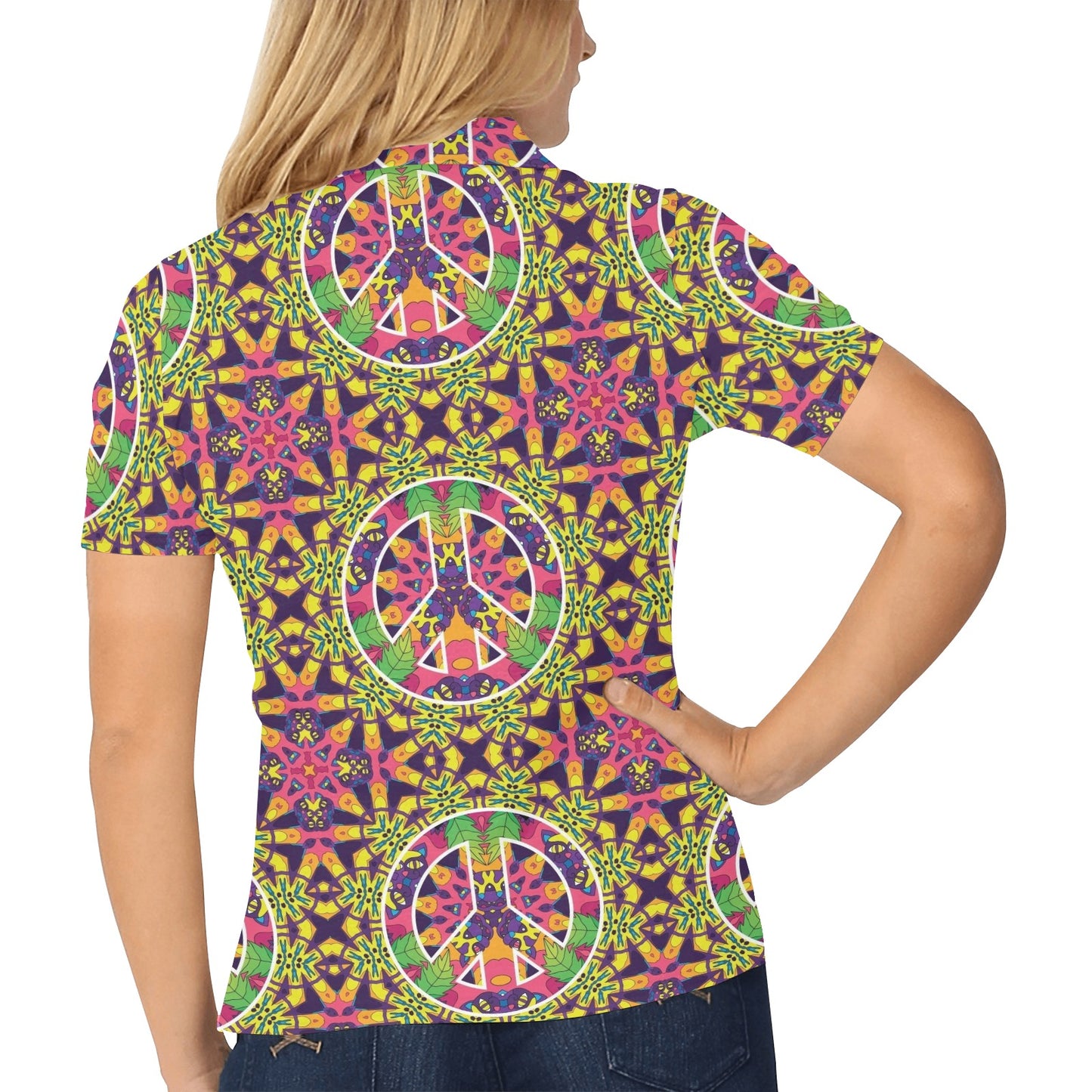 Peace Sign Pattern Print Design A04 Women's Polo Shirt