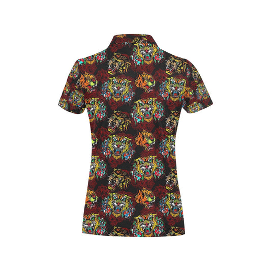 Tattoo Tiger Colorful Design Women's Polo Shirt