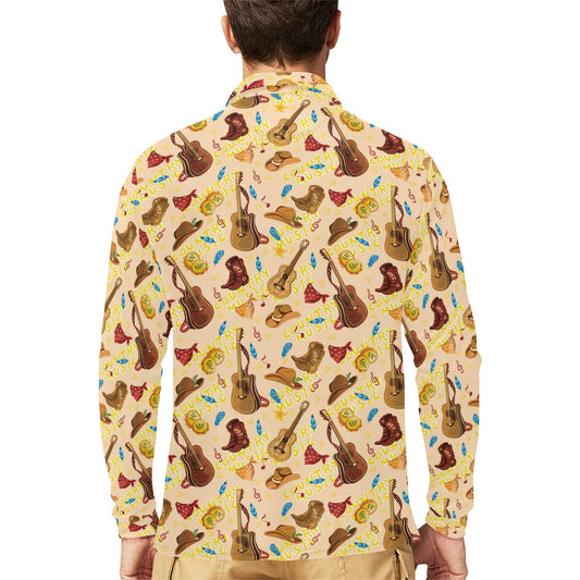 Western Lifestyle Print Design LKS303 Long Sleeve Polo Shirt For Men's