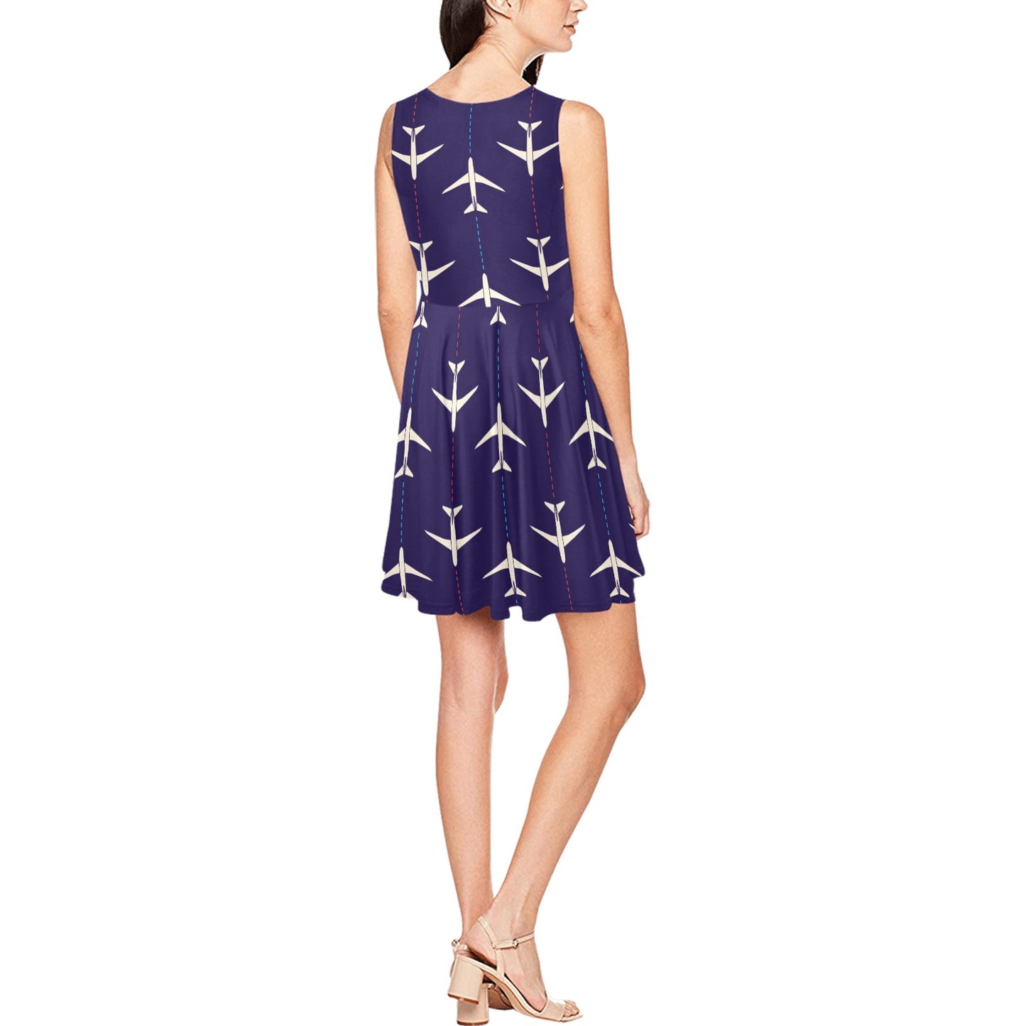 Airplane Pattern Print Design 03 Sleeveless Dress