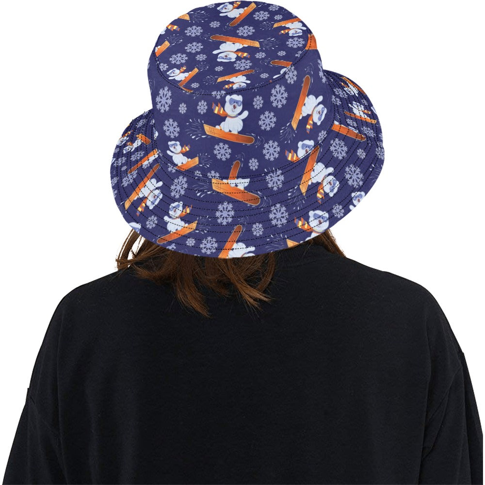 Snowboard Bear Print Design LKS305 Unisex Bucket Hat