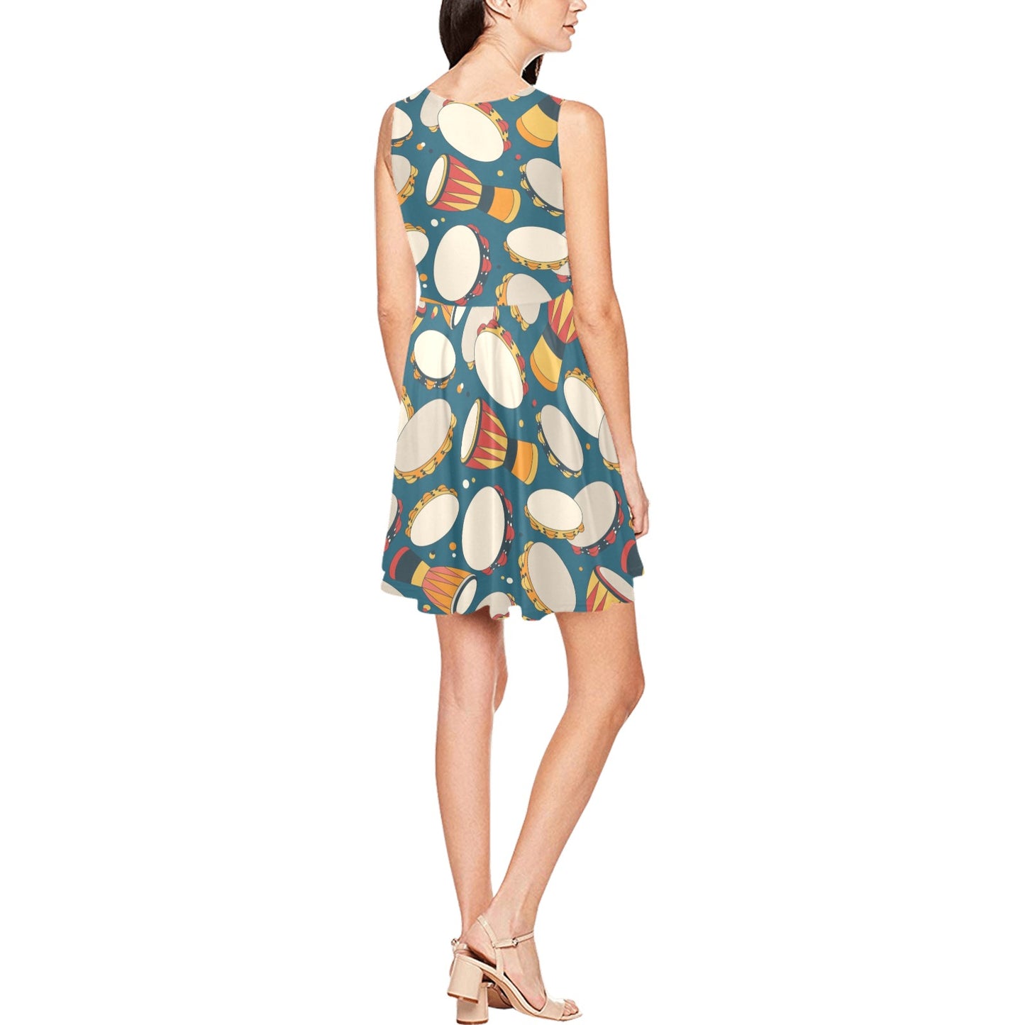 Tambourine Pattern Print Design 01 Sleeveless Dress