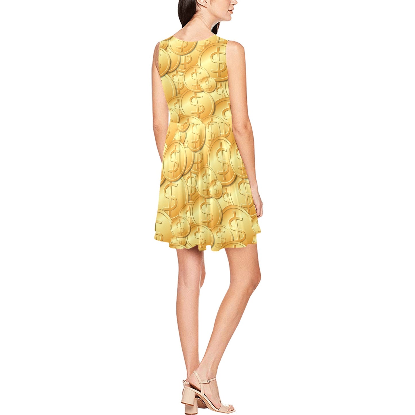 Dollar Pattern Print Design DO03 Sleeveless Dress