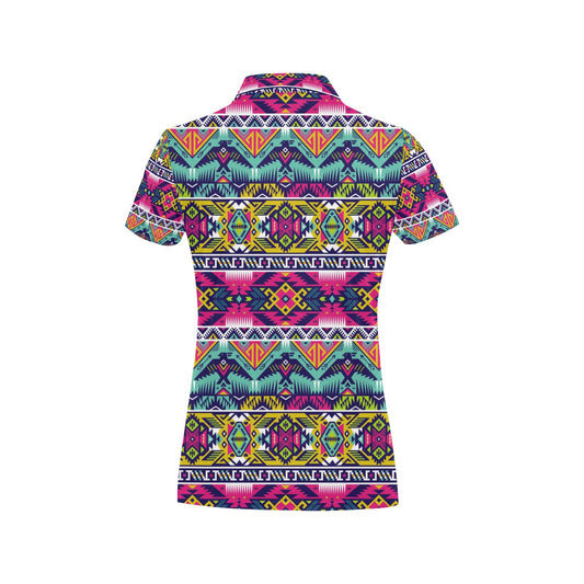 Indian Navajo Color Themed Design Print Women's Polo Shirt