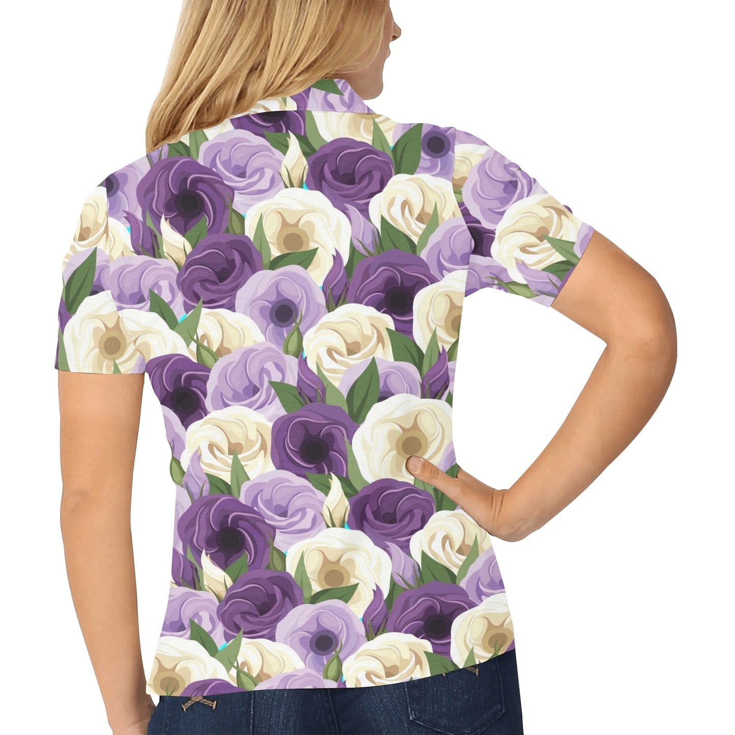Lisianthus Pattern Print Design LT01 Women's Polo Shirt