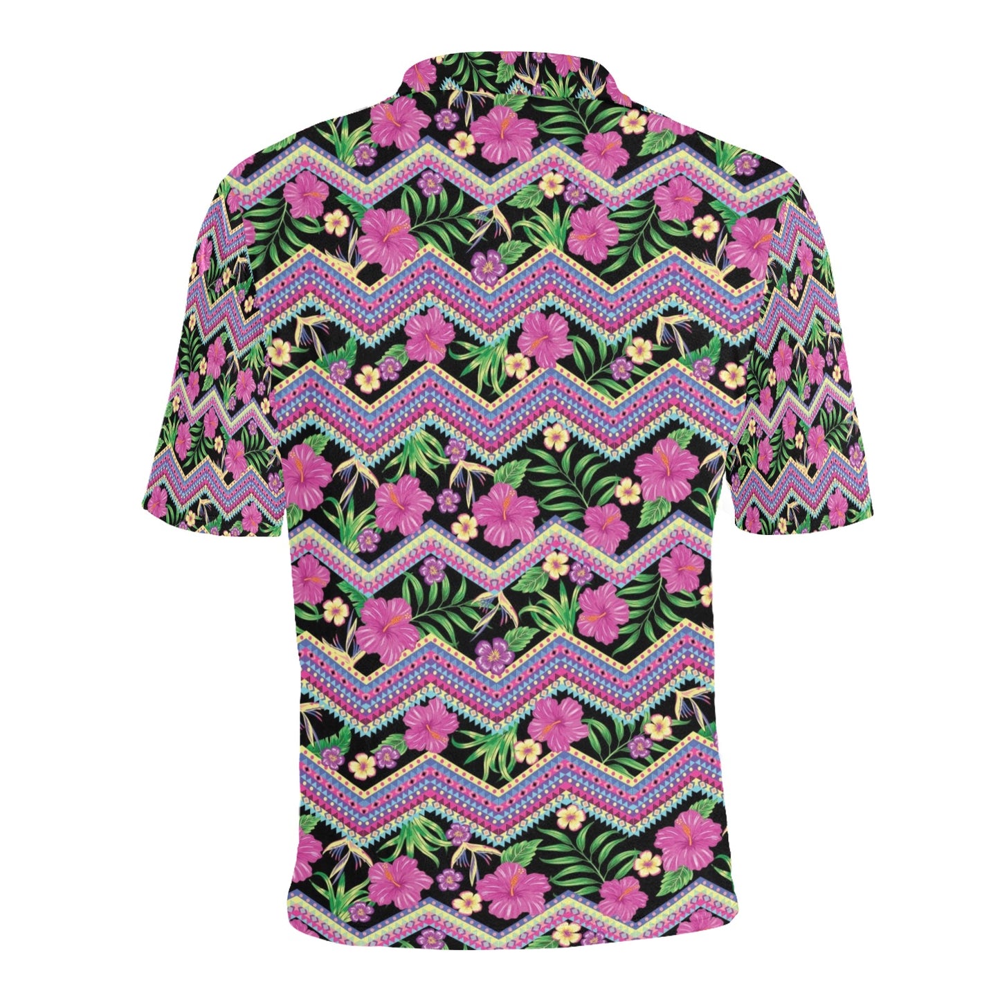 Hibiscus Pink Zigzag Line Pattern Design LKS307 Men Polo Shirt