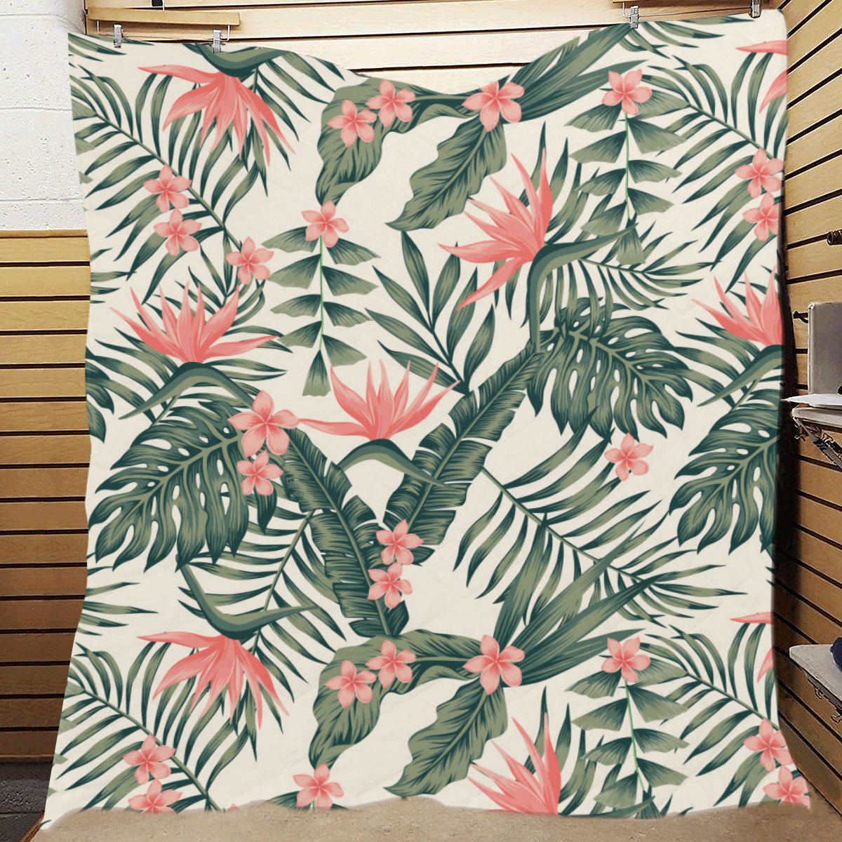 Tropical Flower Palm Leaves Premium Quilt