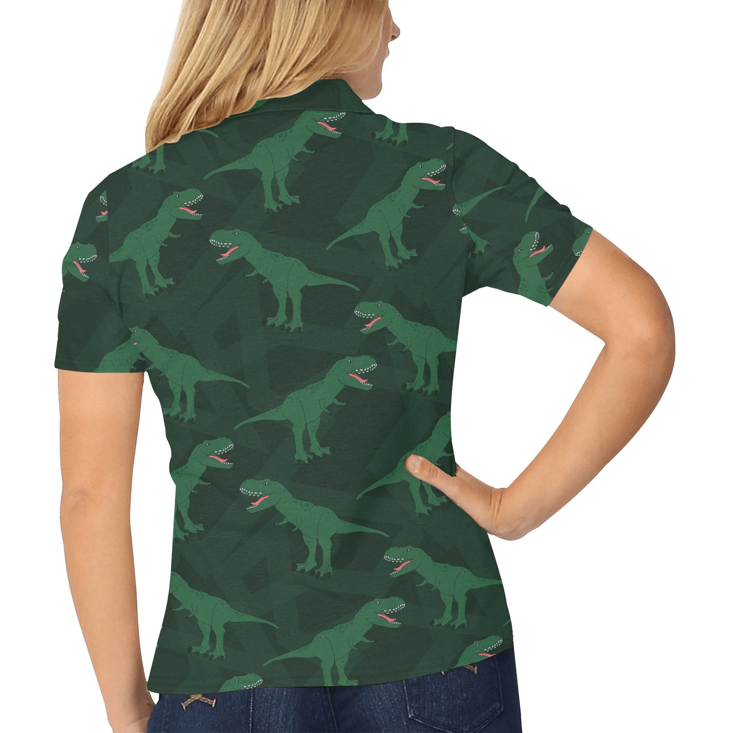 T Rex Pattern Print Design A06 Women's Polo Shirt