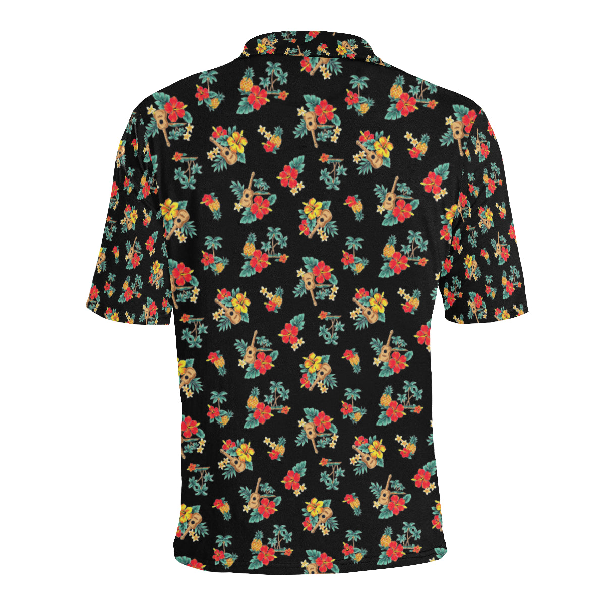 Hawaiian Flower Themed Print Men Polo Shirt