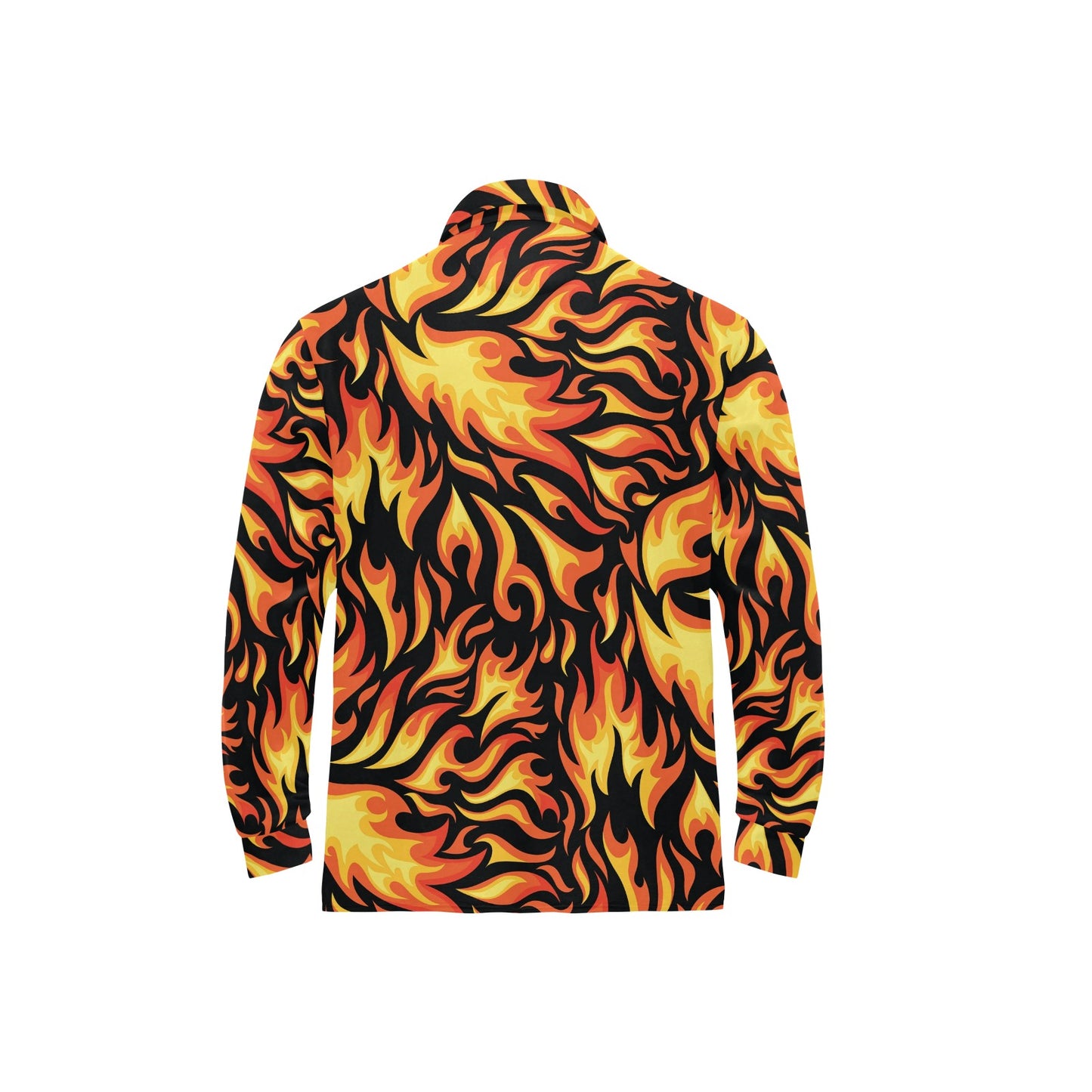 Flame Fire Design Pattern Long Sleeve Polo Shirt For Men's