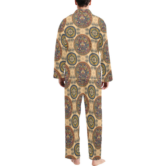 Calendar Aztec Pattern Print Design 02 Men's Long Pajama Set