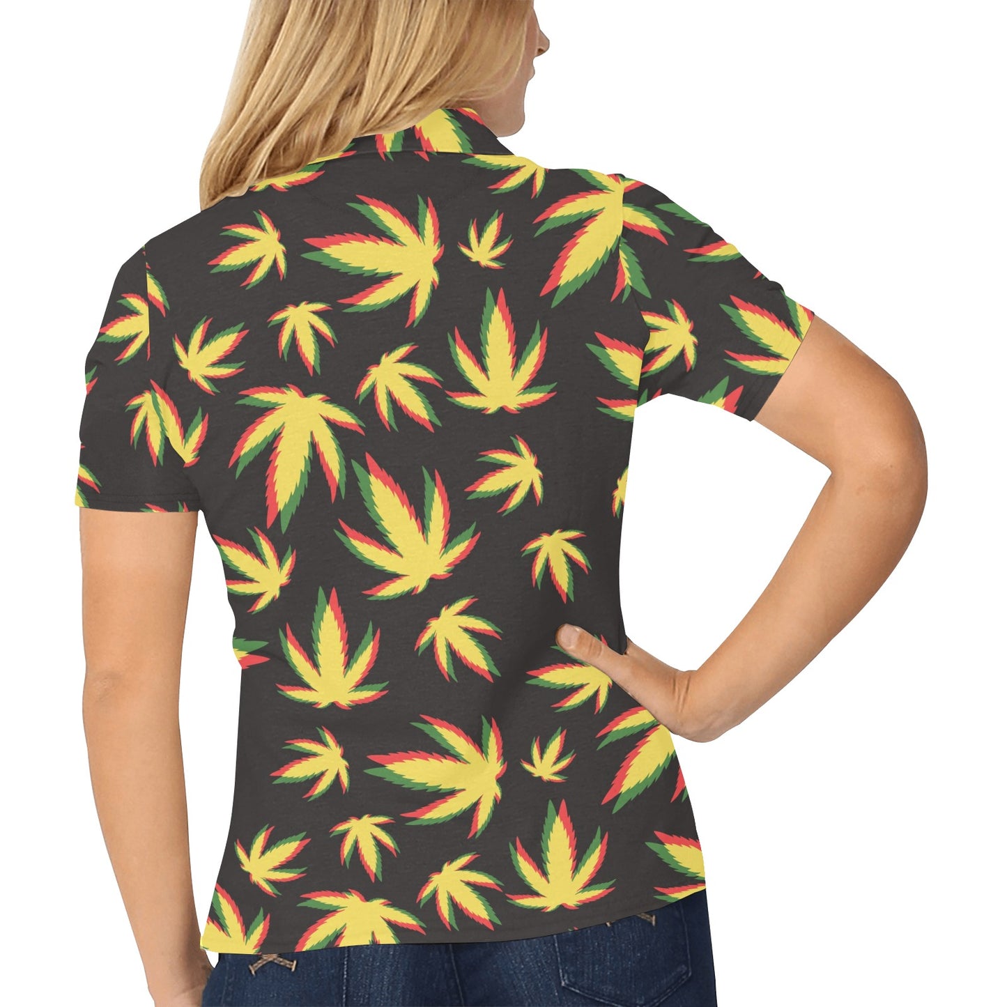Pot Leaf Pattern Print Design A02 Women's Polo Shirt