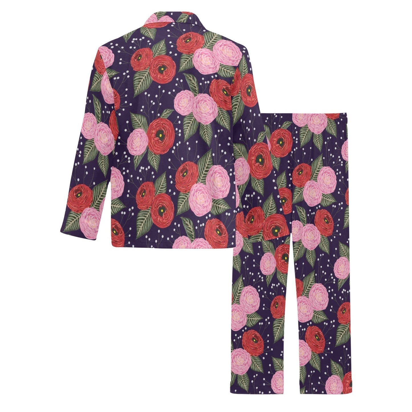 Camellia Pattern Print Design CM02 Men's Long Pajama Set