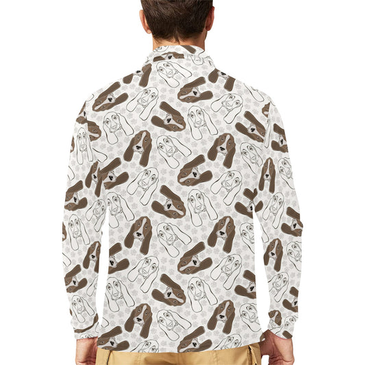 Basset Hound Pattern Print Design 01 Long Sleeve Polo Shirt For Men's