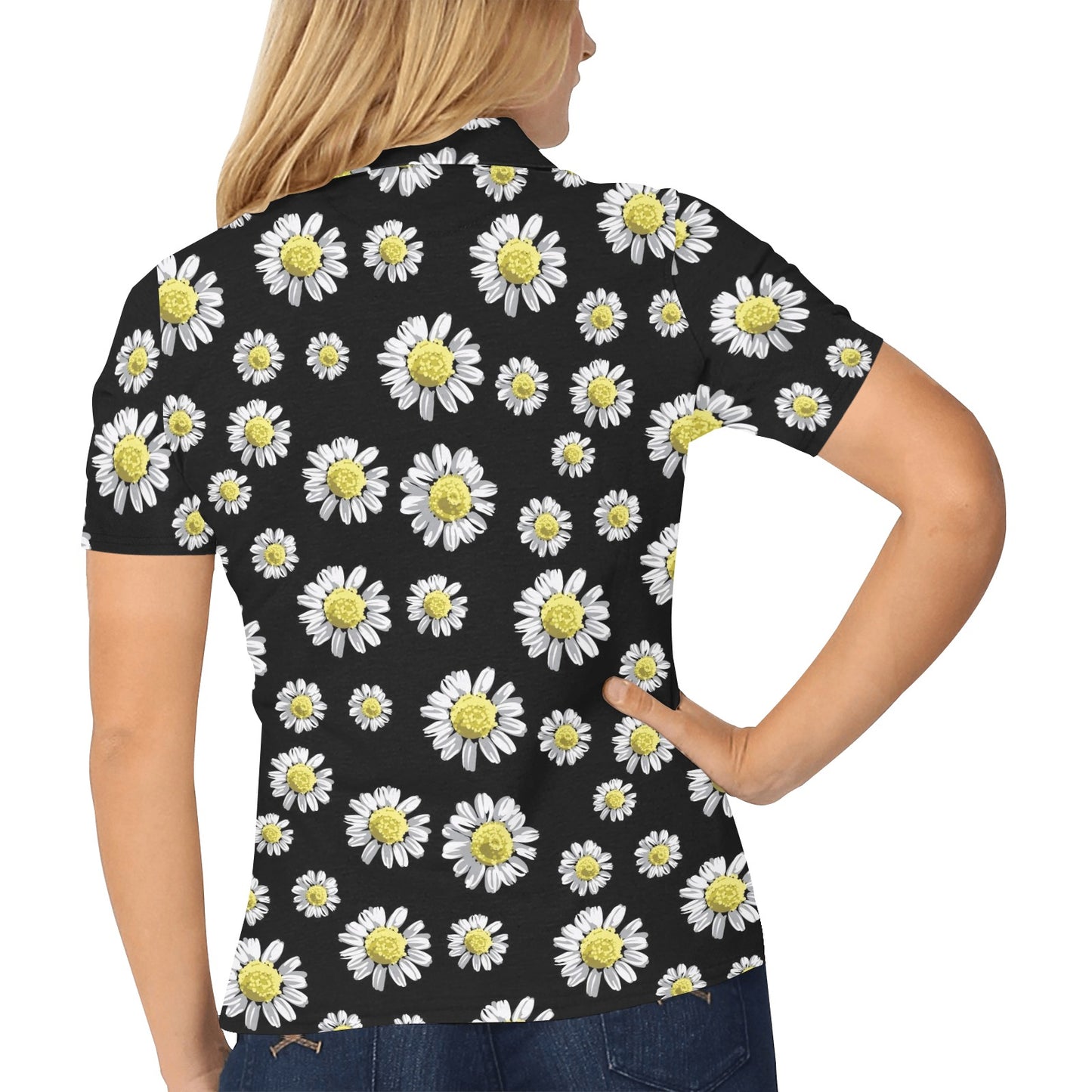 Daisy Pattern Print Design DS01 Women's Polo Shirt