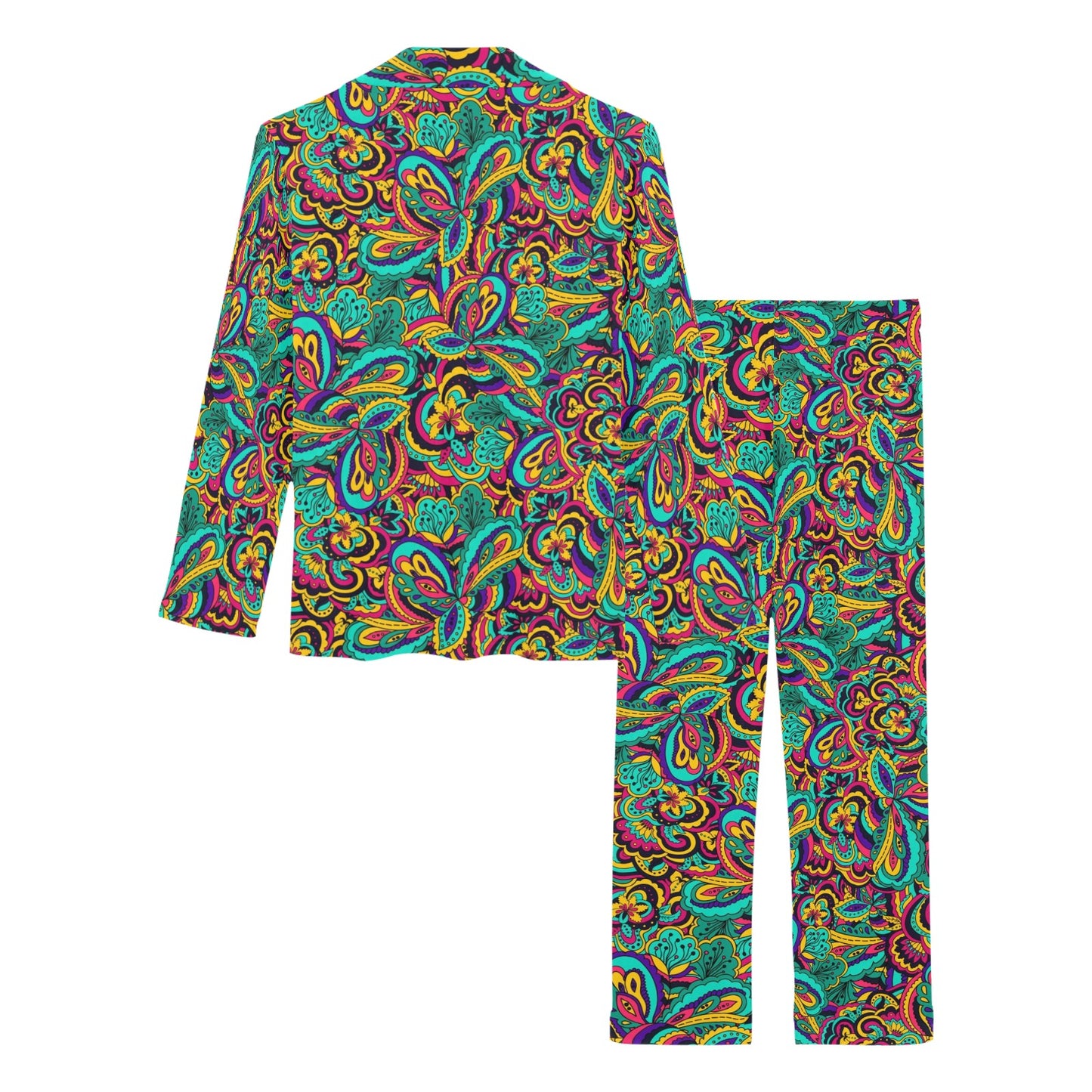 Psychedelic Trippy Floral Design Women's Long Pajama Set