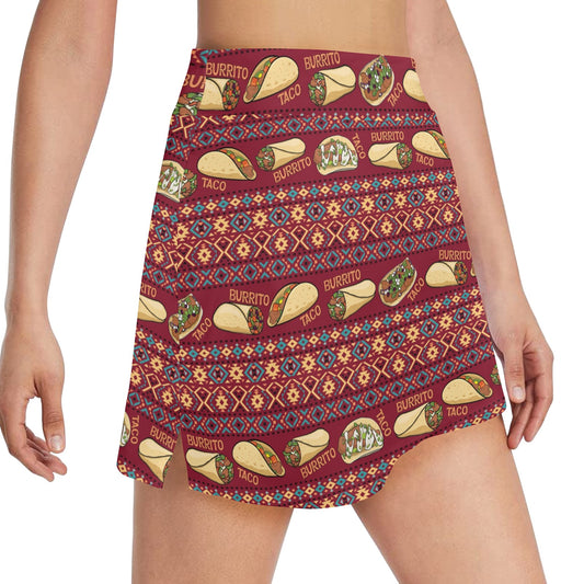 Burrito Taco Print Design LKS302 17" Golf & Pickleball Skort with Pockets