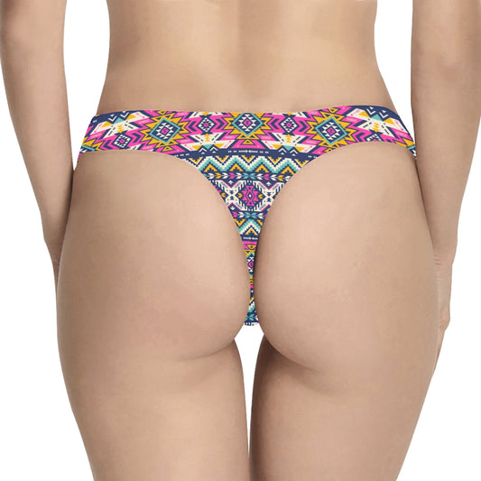Aztec Pink Geometric Print Pattern Women's Thongs