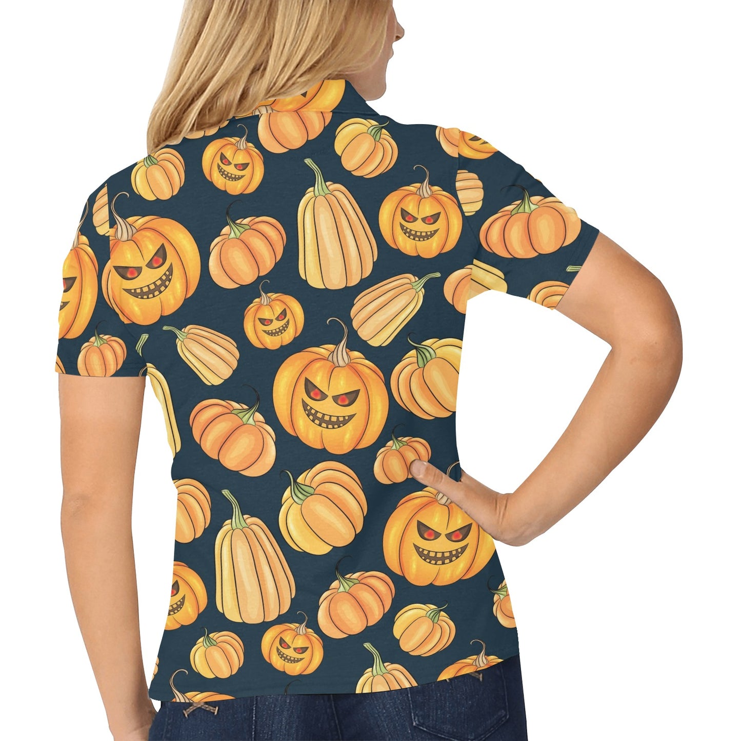 Pumpkin Halloween Pattern Print Design A04 Women's Polo Shirt