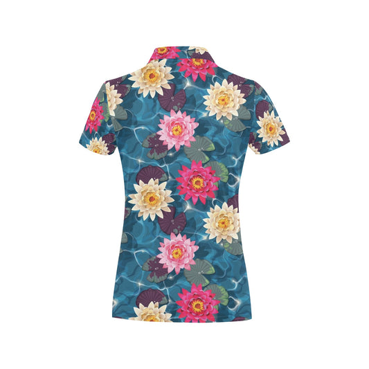 Water Lily Pattern Print Design WL05 Women's Polo Shirt