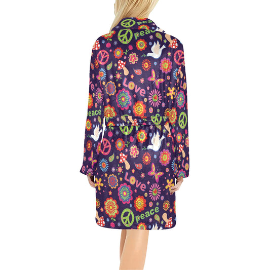 Flower Power Peace Design Print Women's Fleece Robe