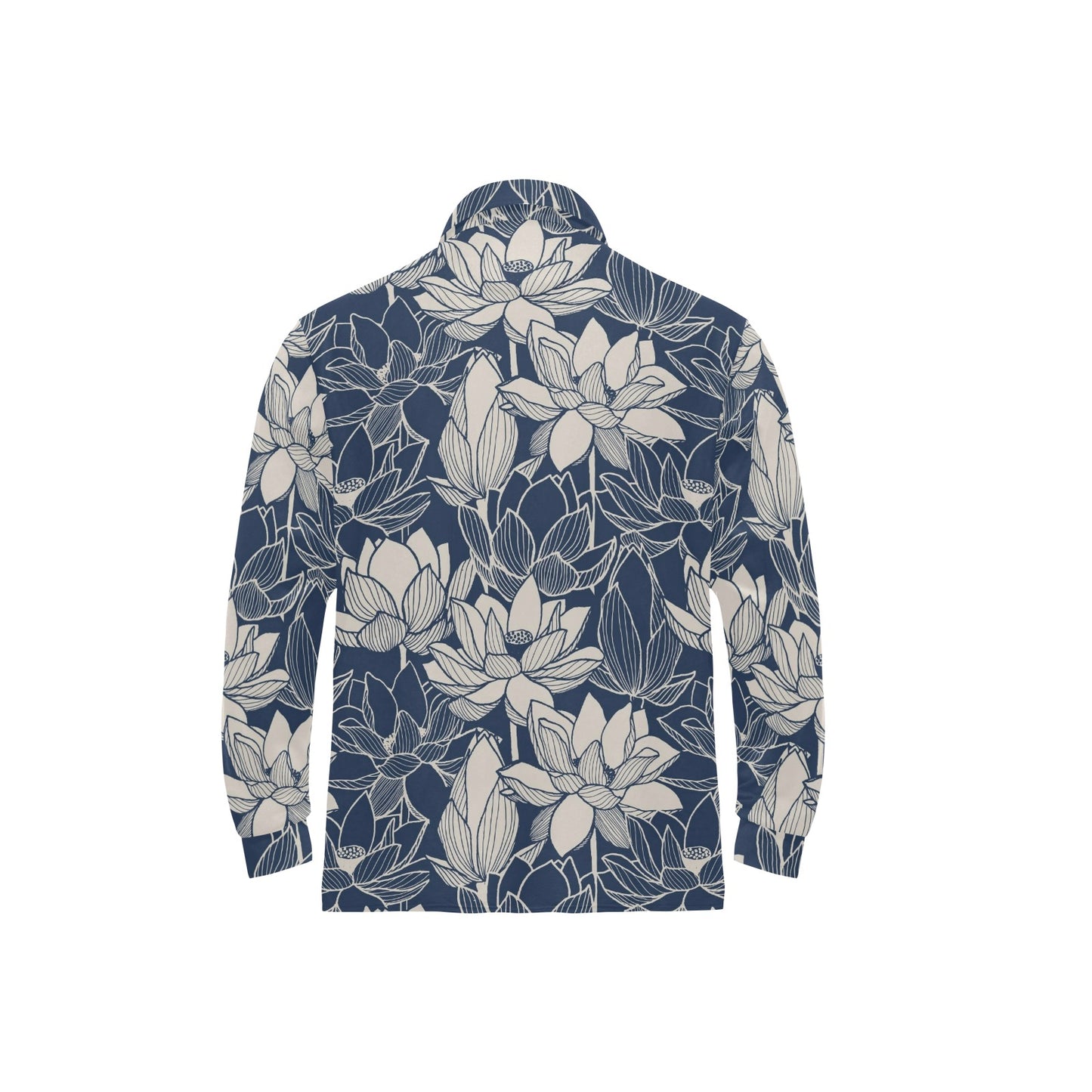 Water Lily Pattern Print Design WL04 Long Sleeve Polo Shirt For Men's