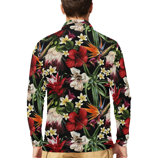Summer Floral Pattern Print Design SF03 Long Sleeve Polo Shirt For Men's