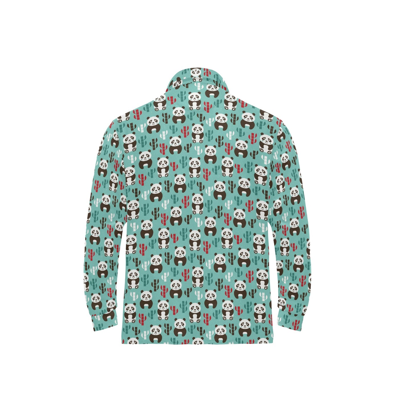 Panda Bear Cute Themed Print Long Sleeve Polo Shirt For Men's